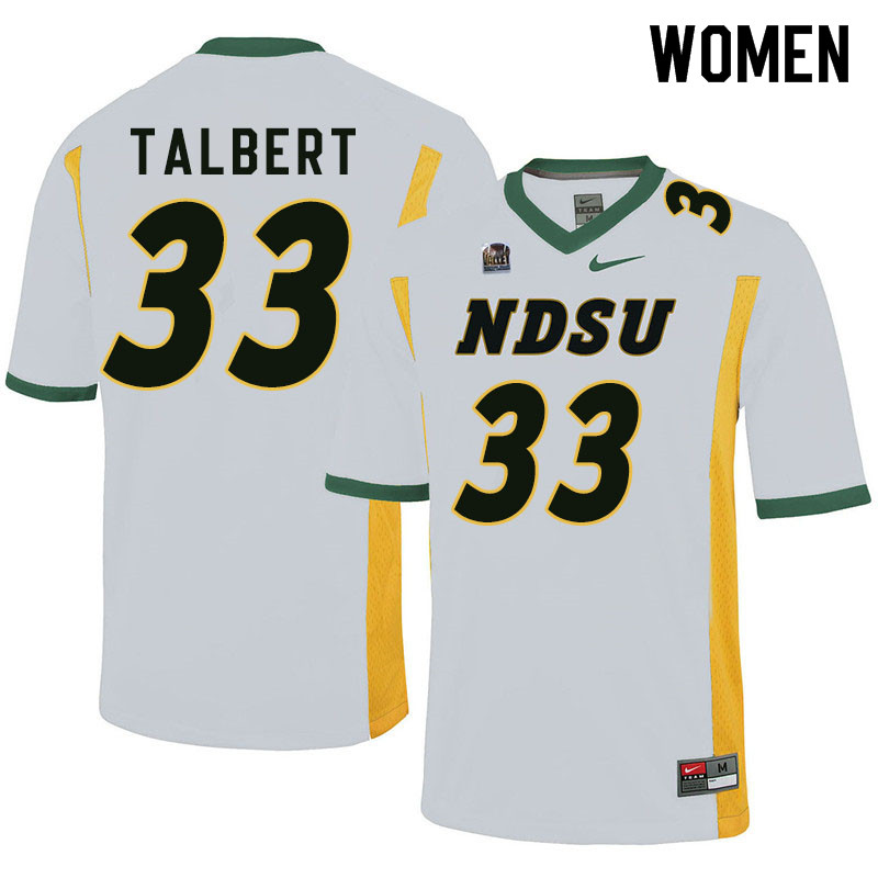 Women #33 Destin Talbert North Dakota State Bison College Football Jerseys Sale-White